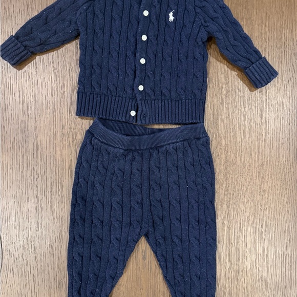 Ralph Lauren Other - Ralph Lauren Navy Cable Knit Baby Cardigan & Pants Set